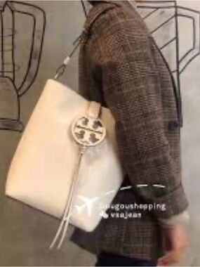 Tory Burch Miller Leather Tote Bag Ivory White Large Shoulder Bag